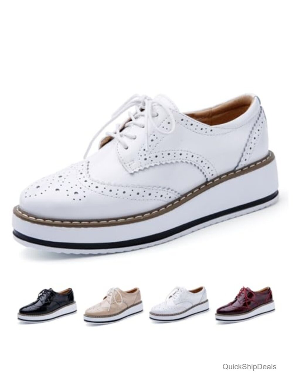 Patent Leather Platform Wingtips Brogue Oxfords Lace-Up Dress Shoes Women Round